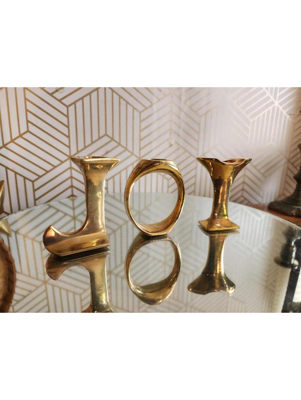 Set Of 3 Vintage Brass Candlestick Holders Joy Christmas Made In India